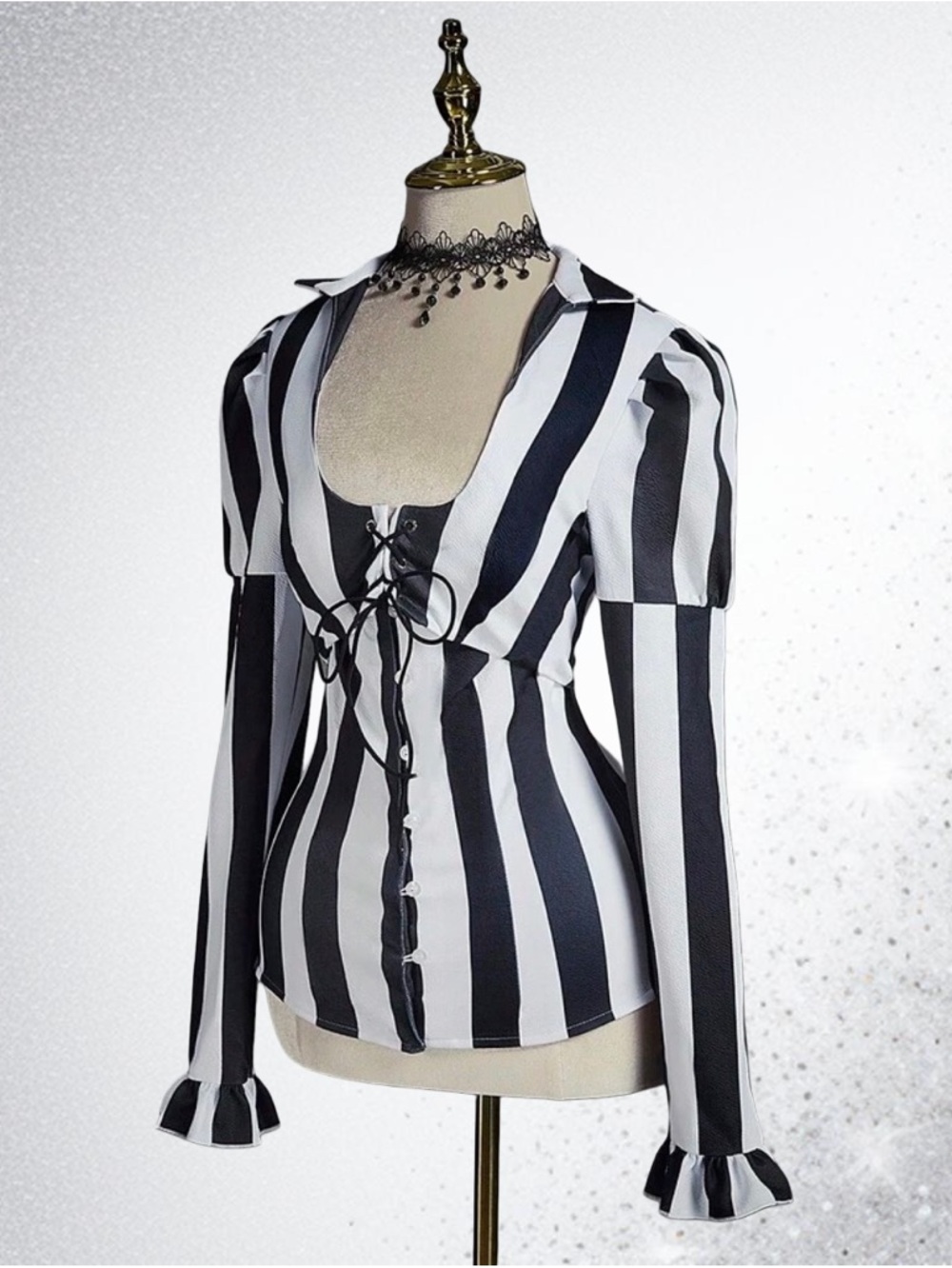 Goth Punk Carnival Mad Hatter Lace-Up Black & White Stripe Top